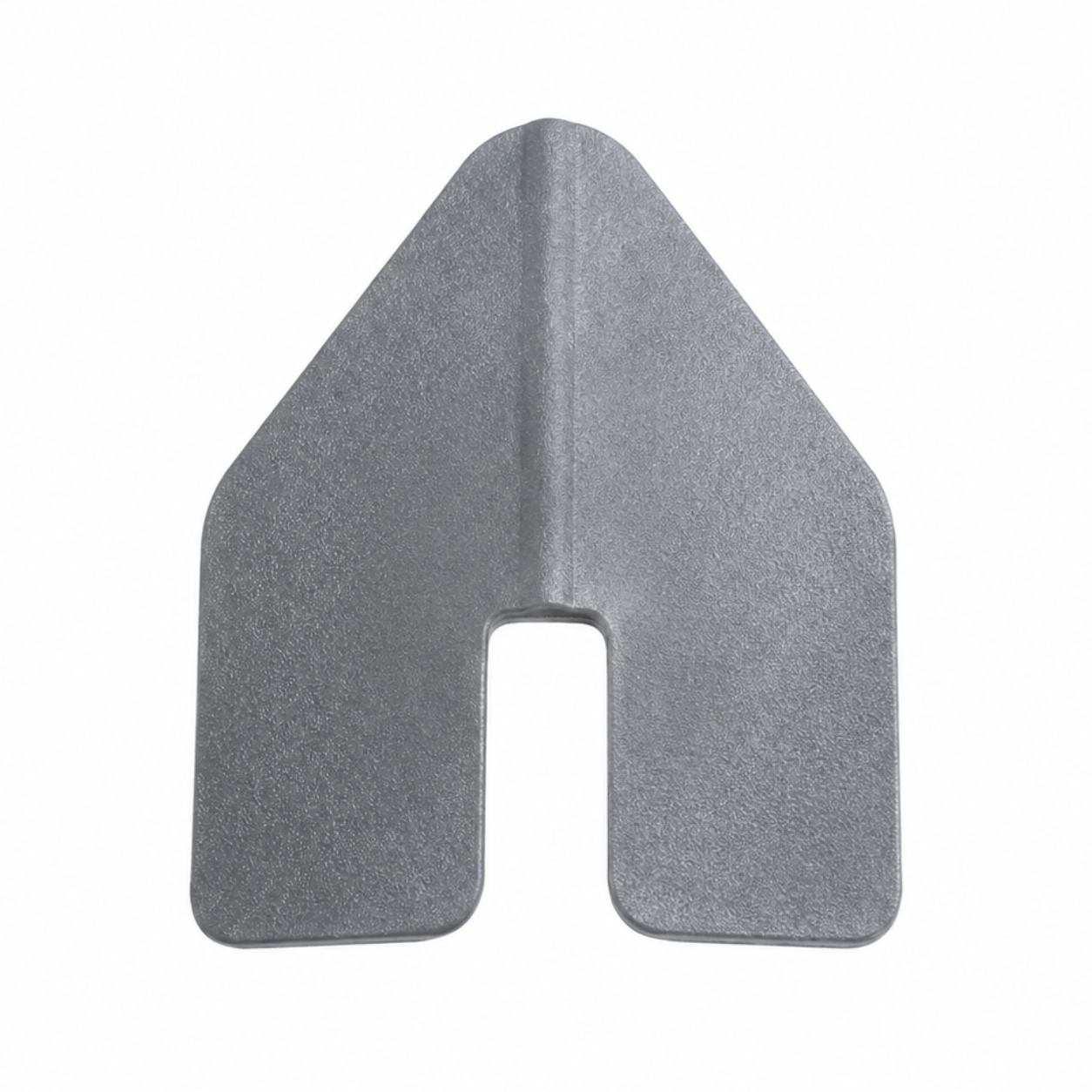 A gray metal U-shaped bracket or clip, shown from the front on a plain white background.