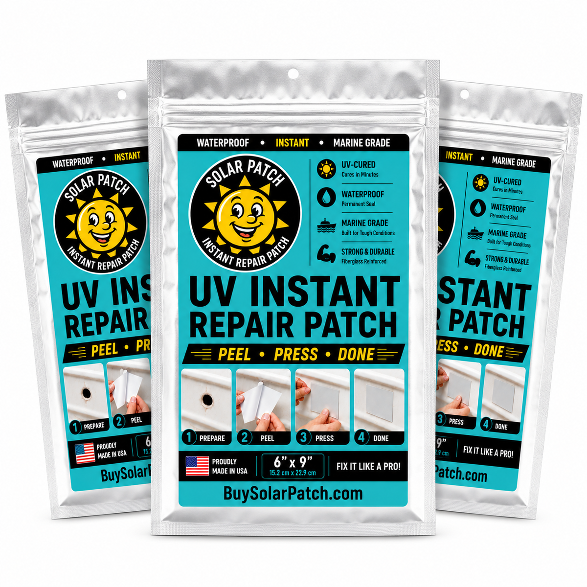Solar Patch UV Instant Repair Patch for Metal, Plastic, Fiberglass, Wood & More