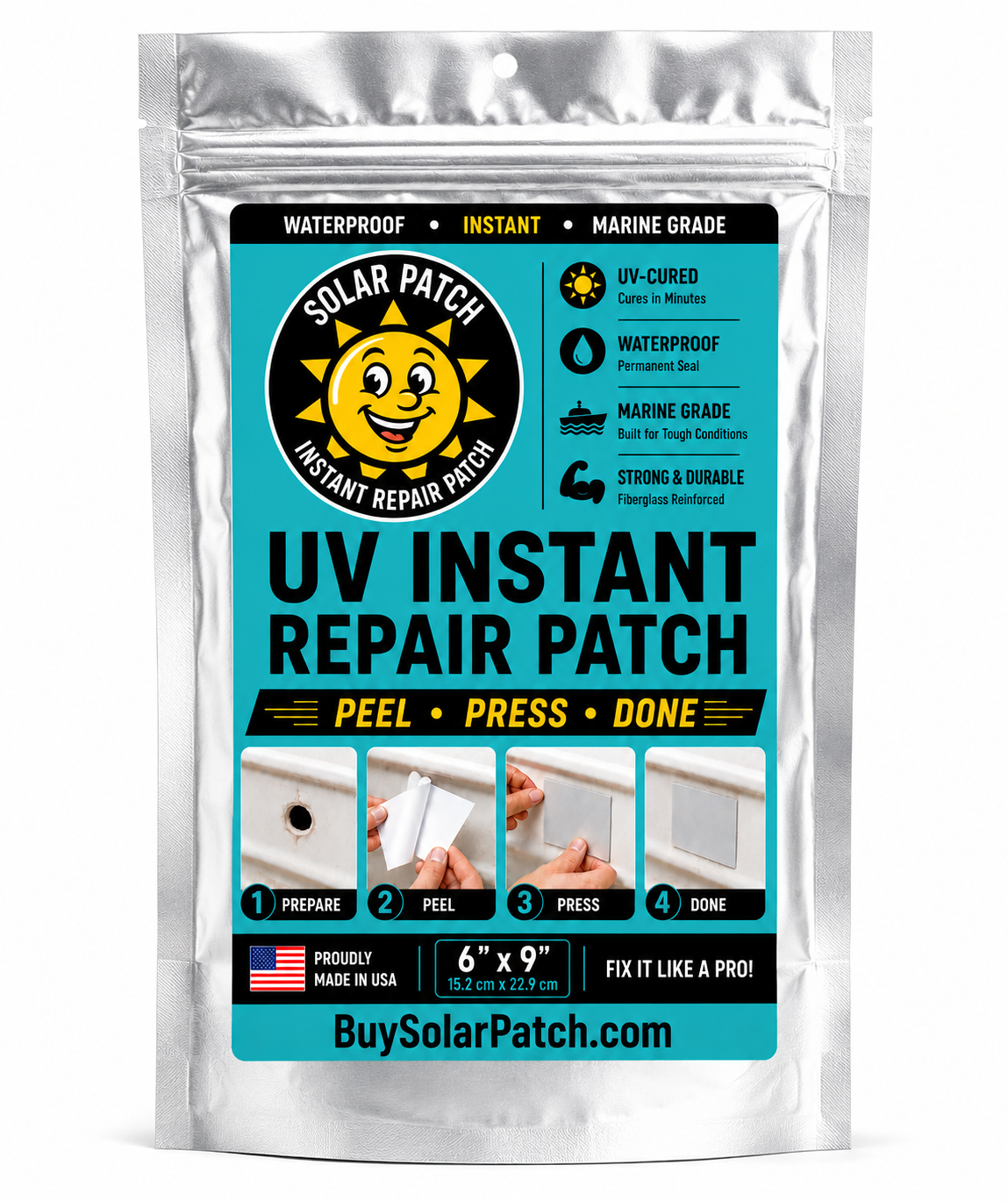 Solar Patch UV Instant Repair Patch for Metal, Plastic, Fiberglass, Wood & More