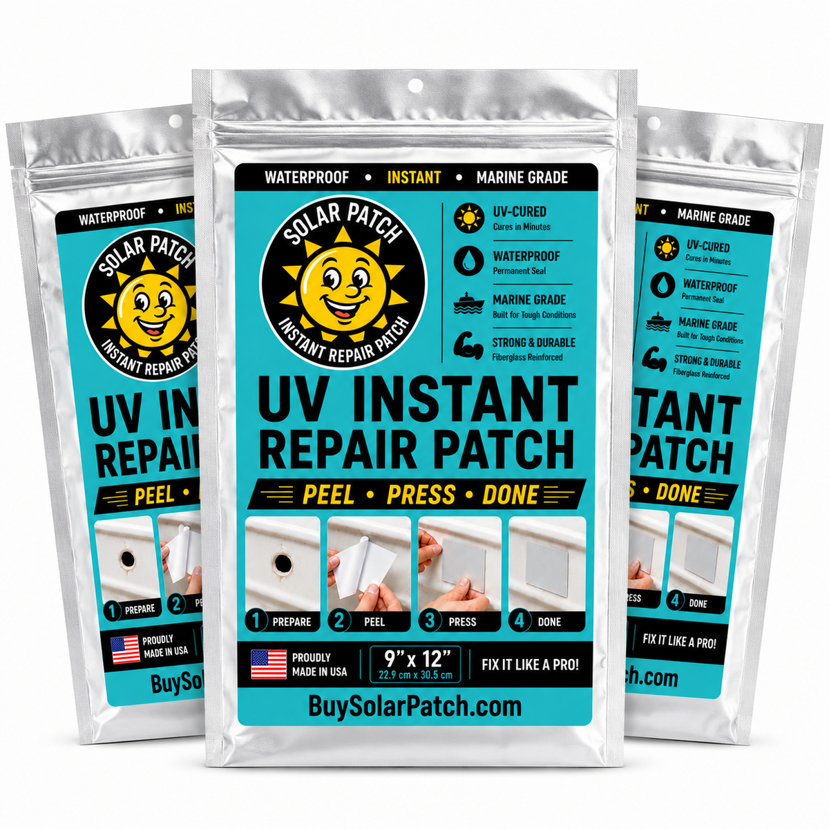 Solar Patch UV Instant Repair Patch for Metal, Plastic, Fiberglass, Wood & More