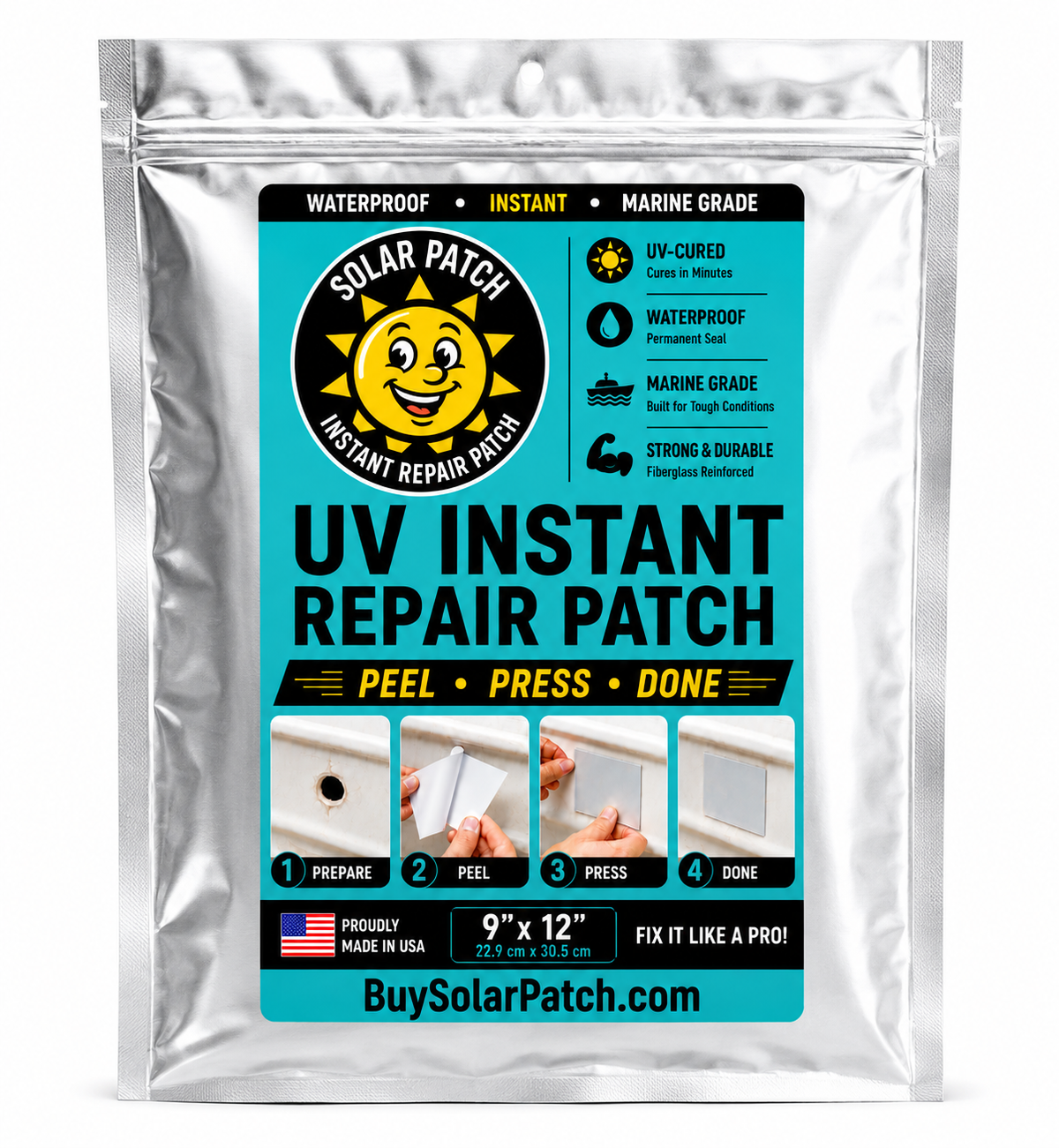 Solar Patch UV Instant Repair Patch for Metal, Plastic, Fiberglass, Wood & More