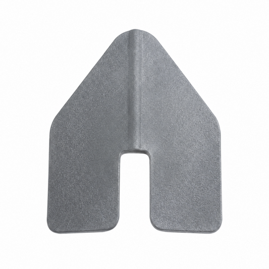 A gray metal U-shaped bracket or clip, shown from the front on a plain white background.