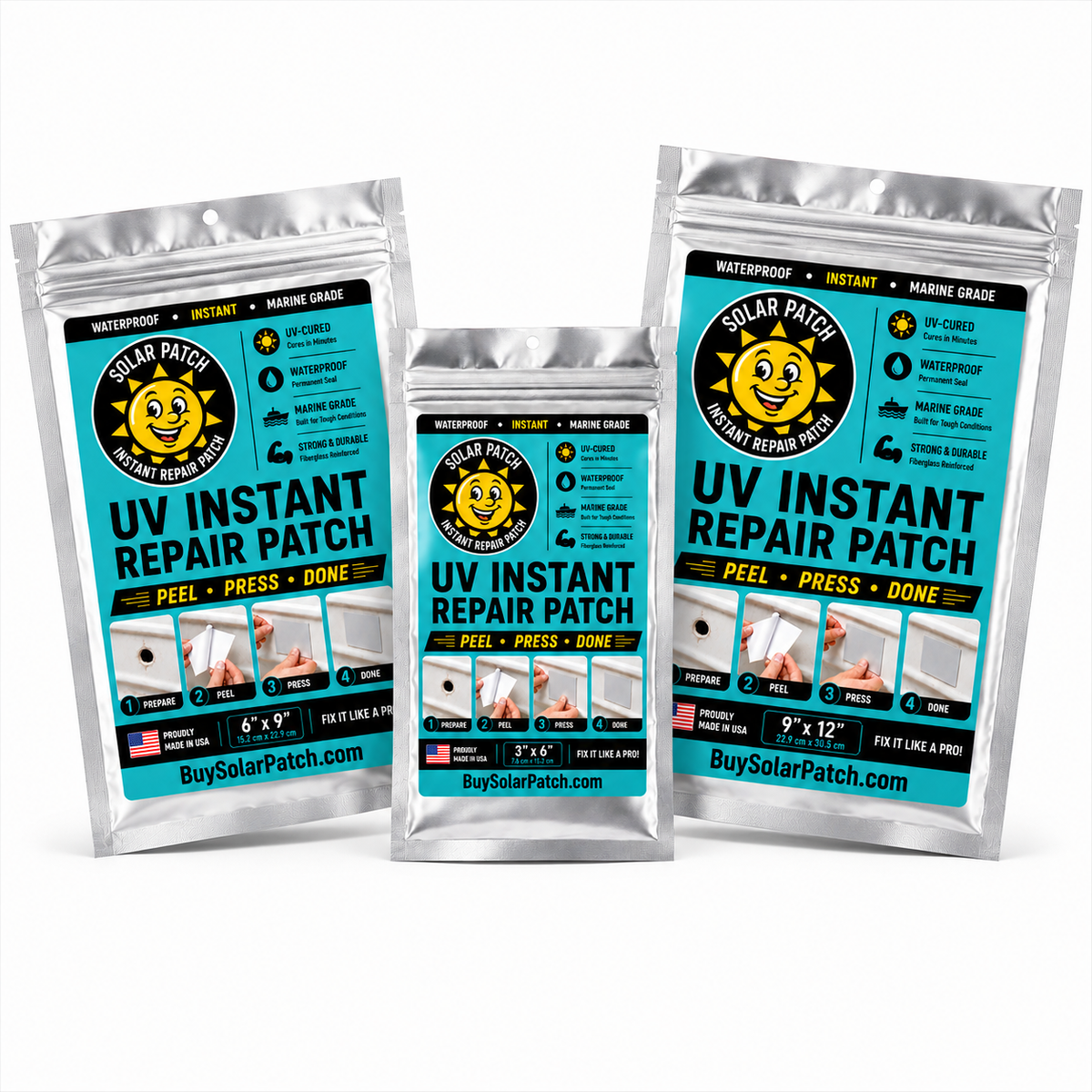 Solar Patch UV Instant Repair Patch for Metal, Plastic, Fiberglass, Wood & More